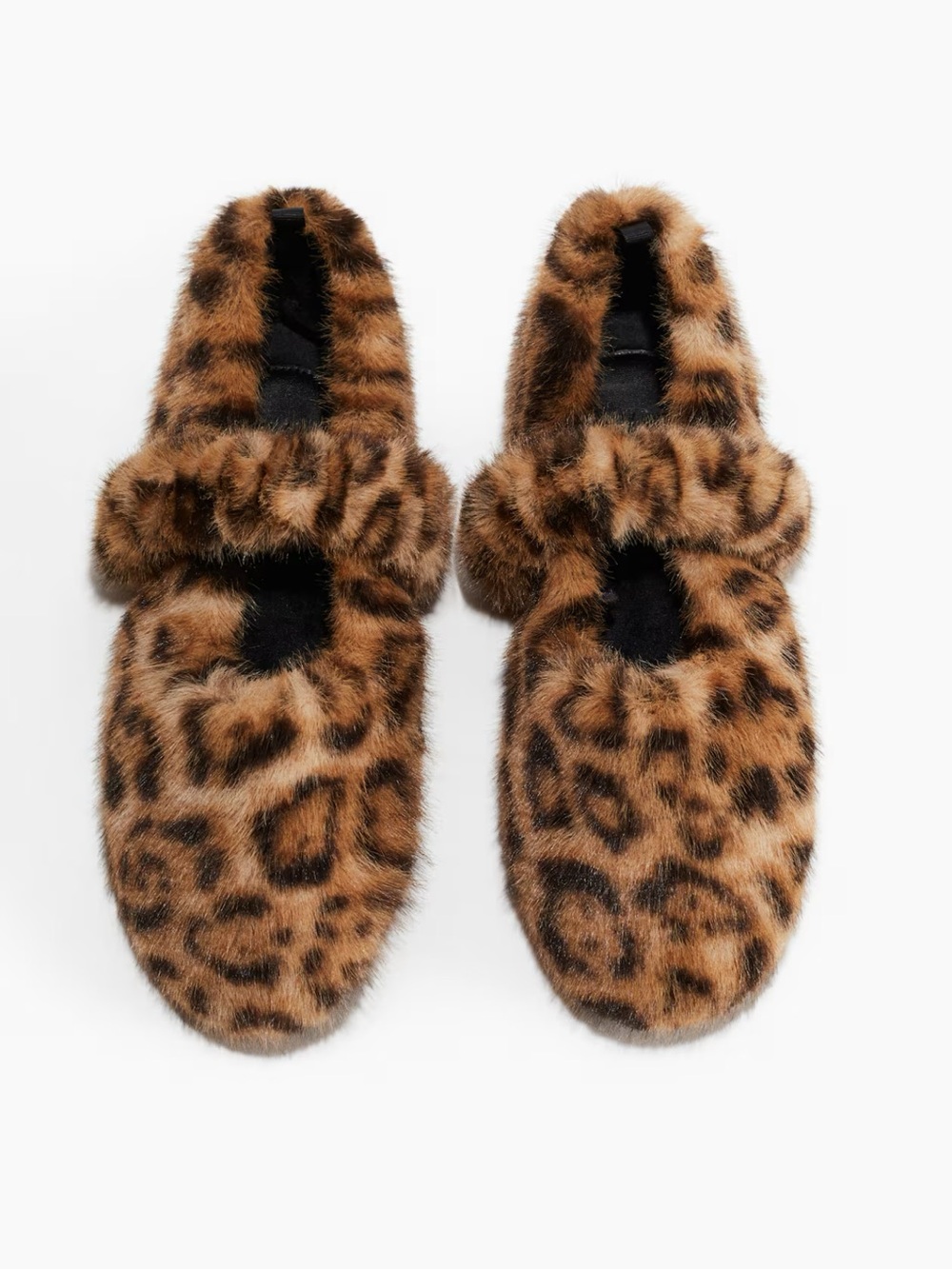 H&M Leopard Print Faux Fur Mary Jane Slippers - Brown & Black